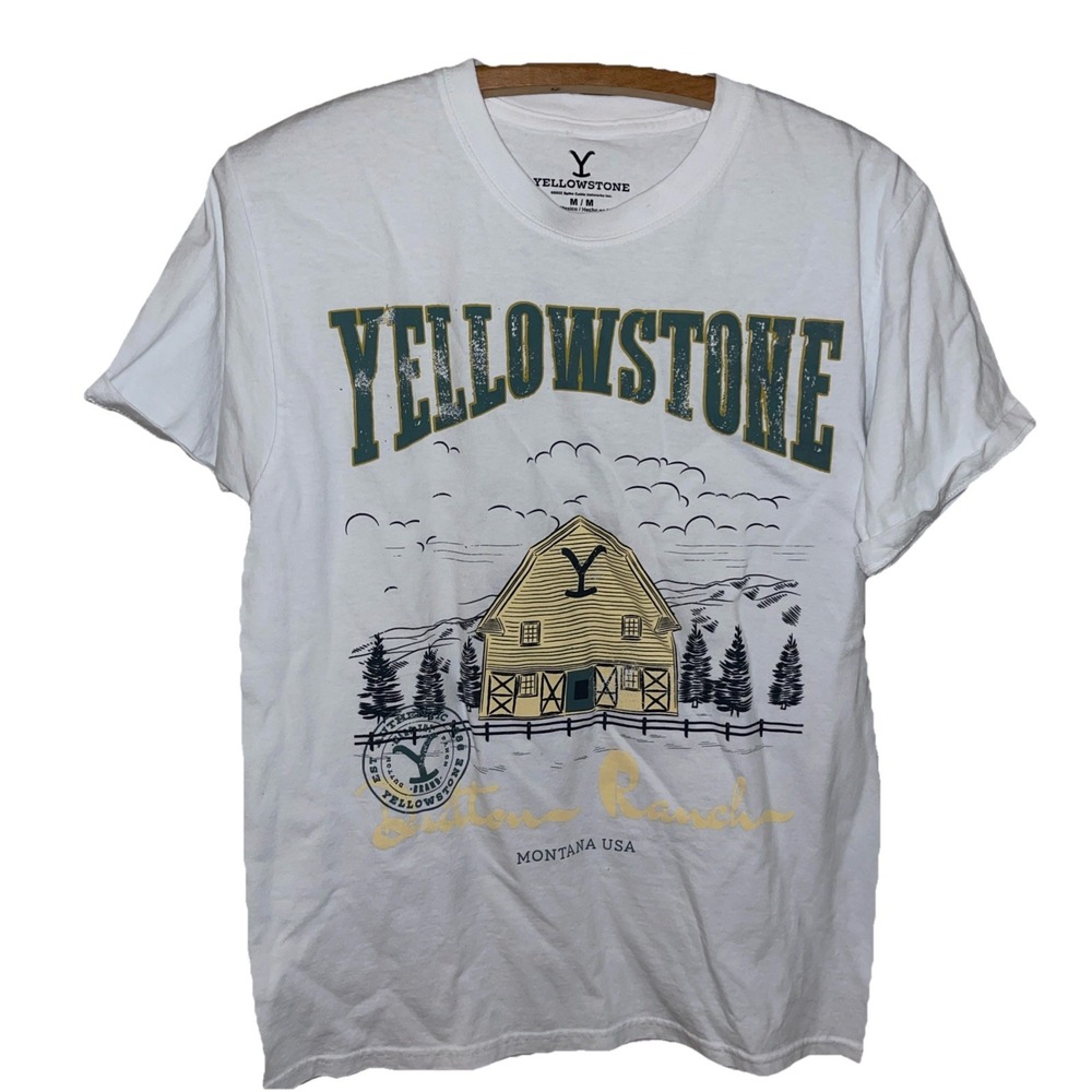 Yellowstone Dutton Ranch T-Shirt White Barn Graphic Size M TV Series Promo #63